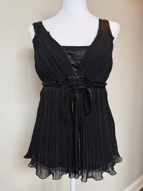 White House Black Market Black Pleated Chiffon Tie-Front Camisole